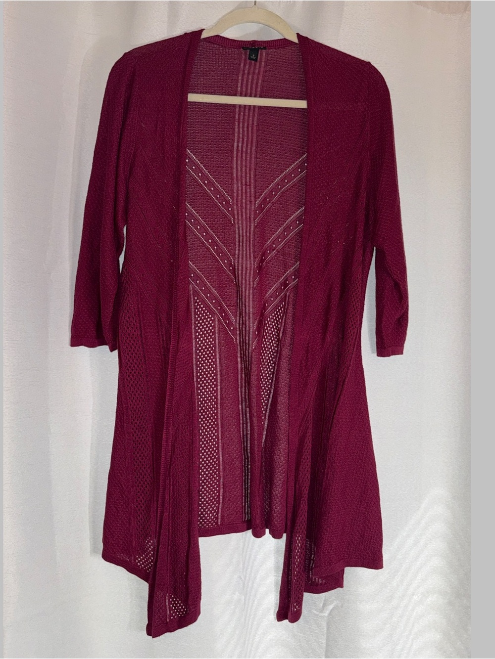 torrid Open-Front Crochet Cardigan in Deep Berry